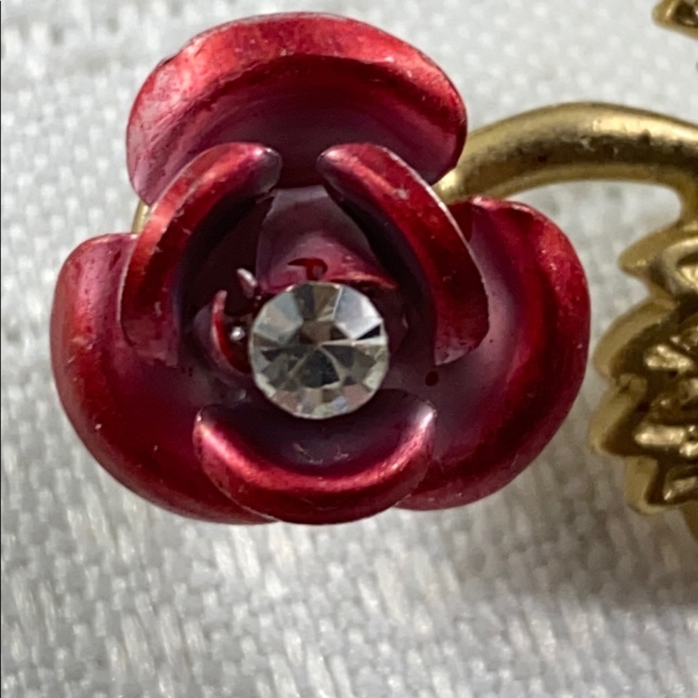 Vintage Rose Rhinestone Brooch Pin - Picture 3 of 8
